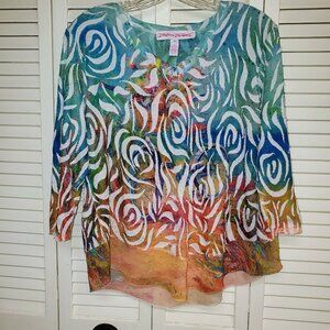 Leoma Lovegrove  Mesh/Sheer 3/4 Sleeve Top